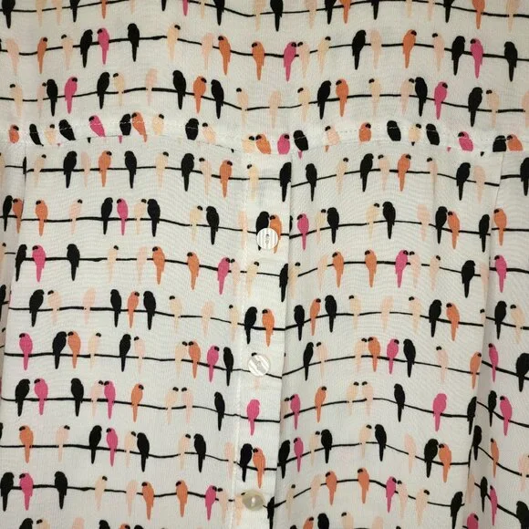 Women's LS Spring Flowy Office Career Button Down Birds Parrot Print Shirt Sz 1X - Picture 9 of 10